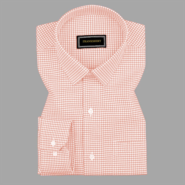Pink checkered shirt with 'Frankshirt' label on a gray background