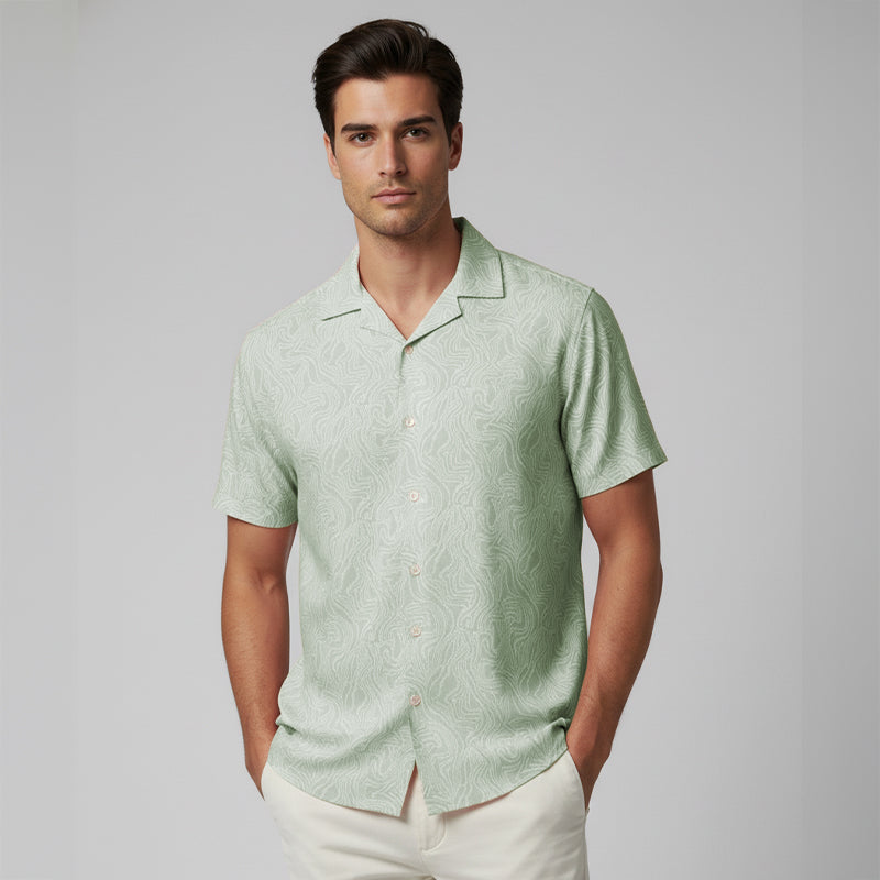 Green Swirl Printed Cuban Collar Half Sleeve Shirt For men
