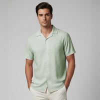 Green Swirl Printed Cuban Collar Half Sleeve Shirt For men