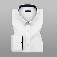 White Satin Contrast Collar Shirt for Men