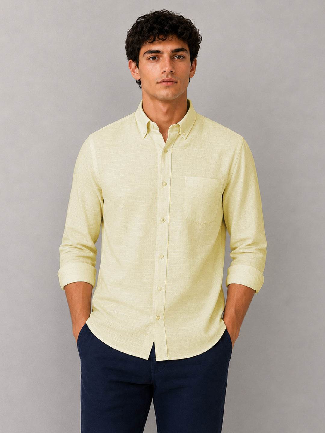 Soft Lemon Linear Linen Shirt