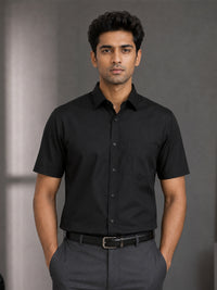 Half Sleeve Paper Cotton Black Shirt for Men