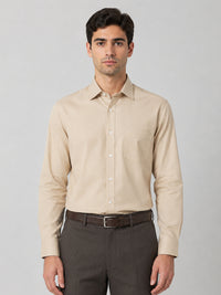 Cream Formal Oxford Cotton Shirt For Men