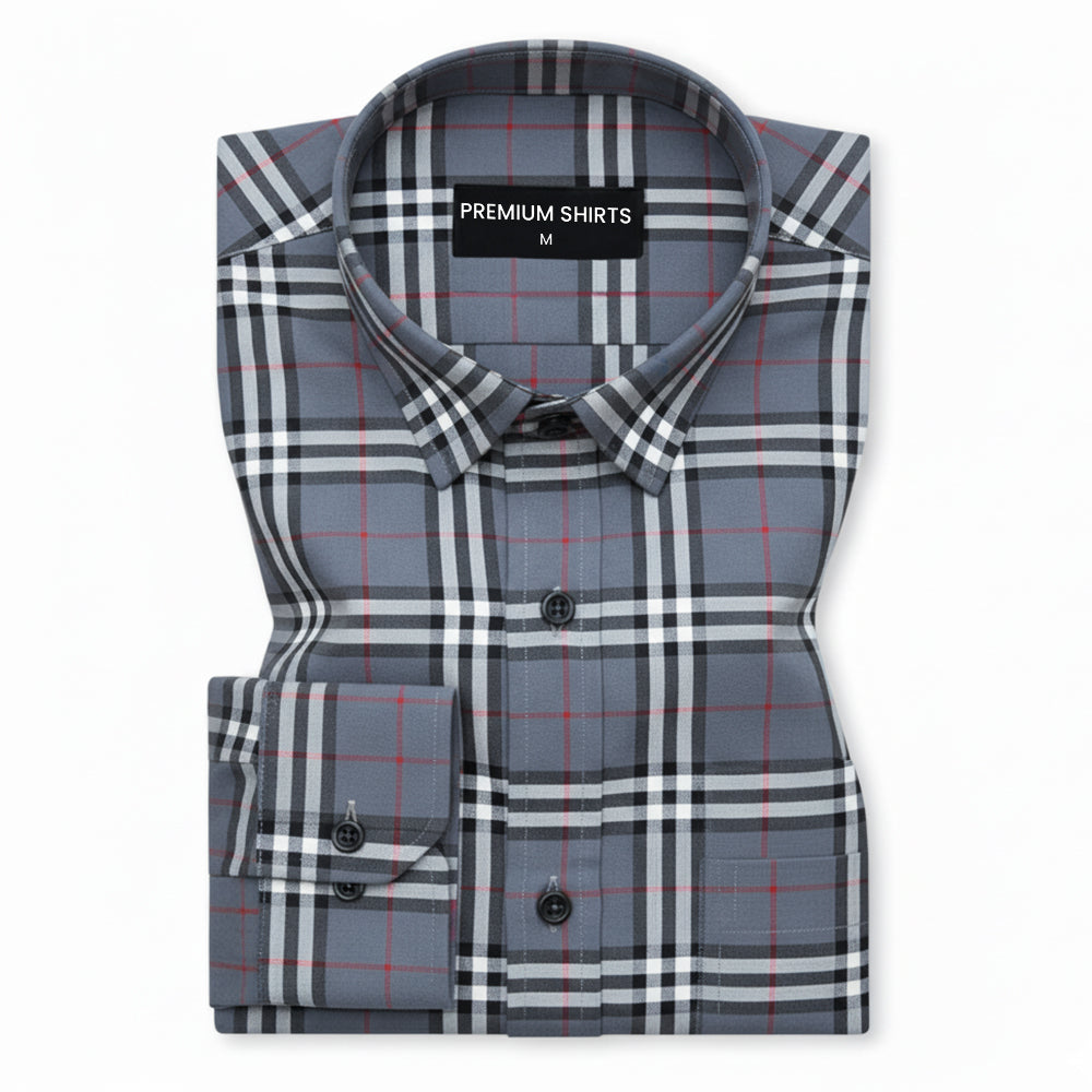 Denim Tartan Check Cotton Shirt For Men