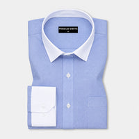 White Collar Denim Blue Oxford Cotton Shirt For Men