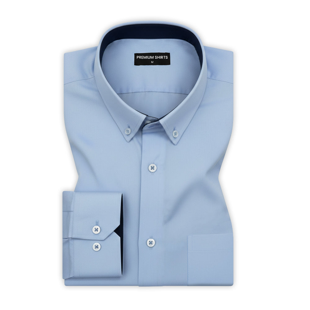 Sky Blue Satin Contrast Collar Shirt for Men