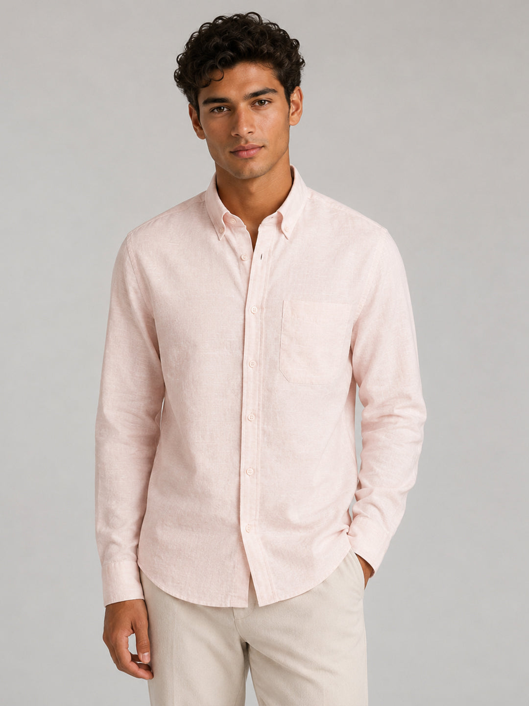 Peach Linear Linen Shirt