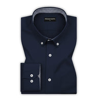 Navy Blue Satin Check Contrast Collar Shirt for Men