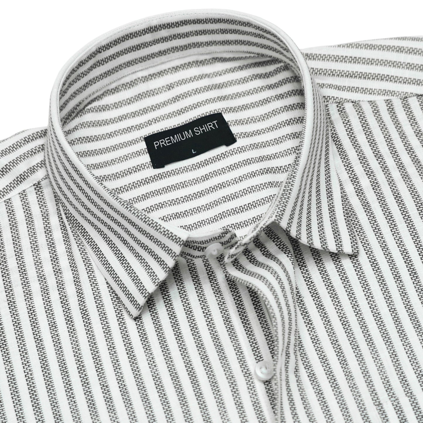 Striped shirt with a collar and label on a white background