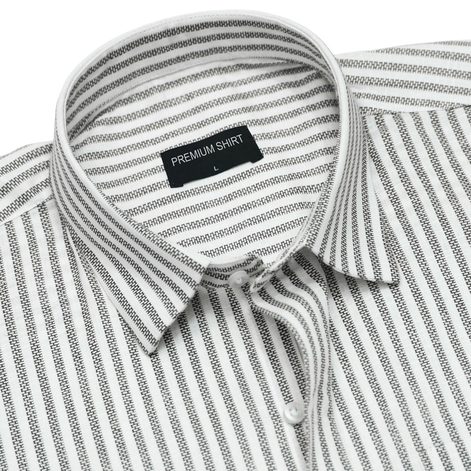 Striped shirt with a collar and label on a white background