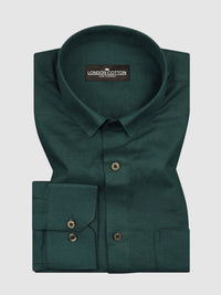 Bottle Green Linear Linen Shirt