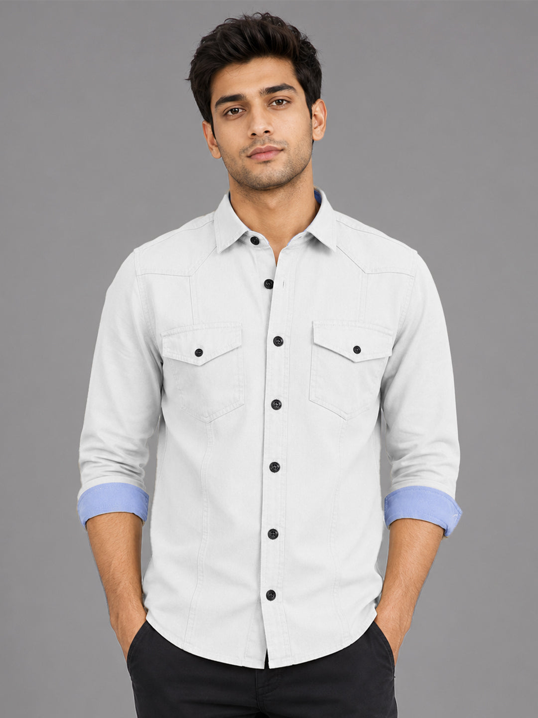 Pack Of 2 Cargo Style White & Brown Shirt