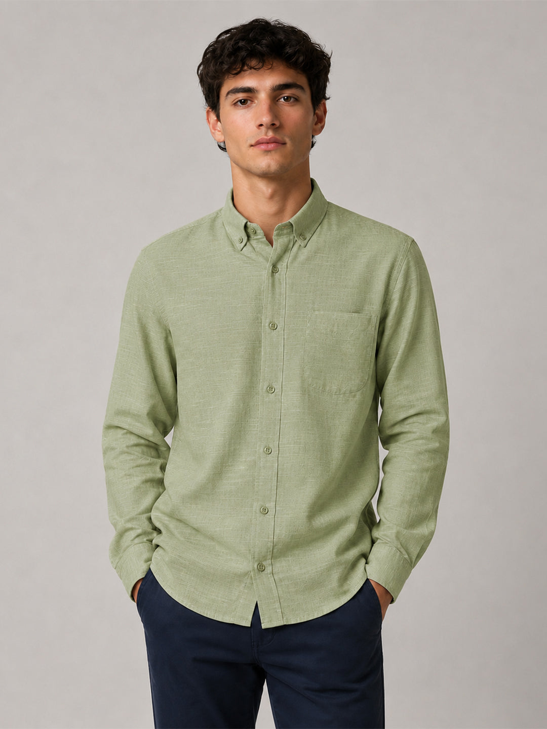Soft Sage Linear Linen Shirt