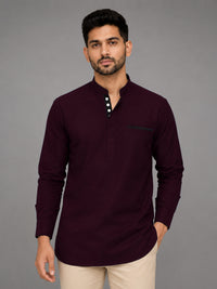 Urban Fit Wine Short Linen Kurta For Men