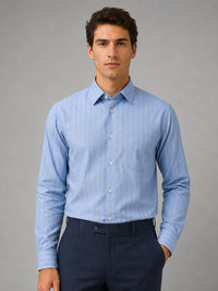 Blue Pinstripe Oxford Shirt For Men