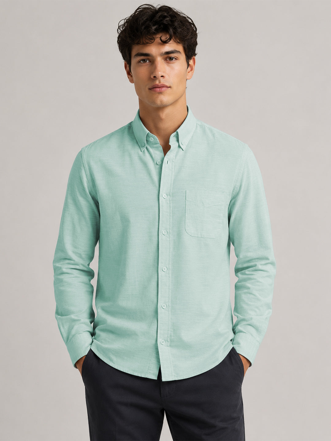 Turkish Blue Linear Linen Shirt