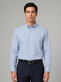 Sky Blue Satin Contrast Collar Shirt for Men