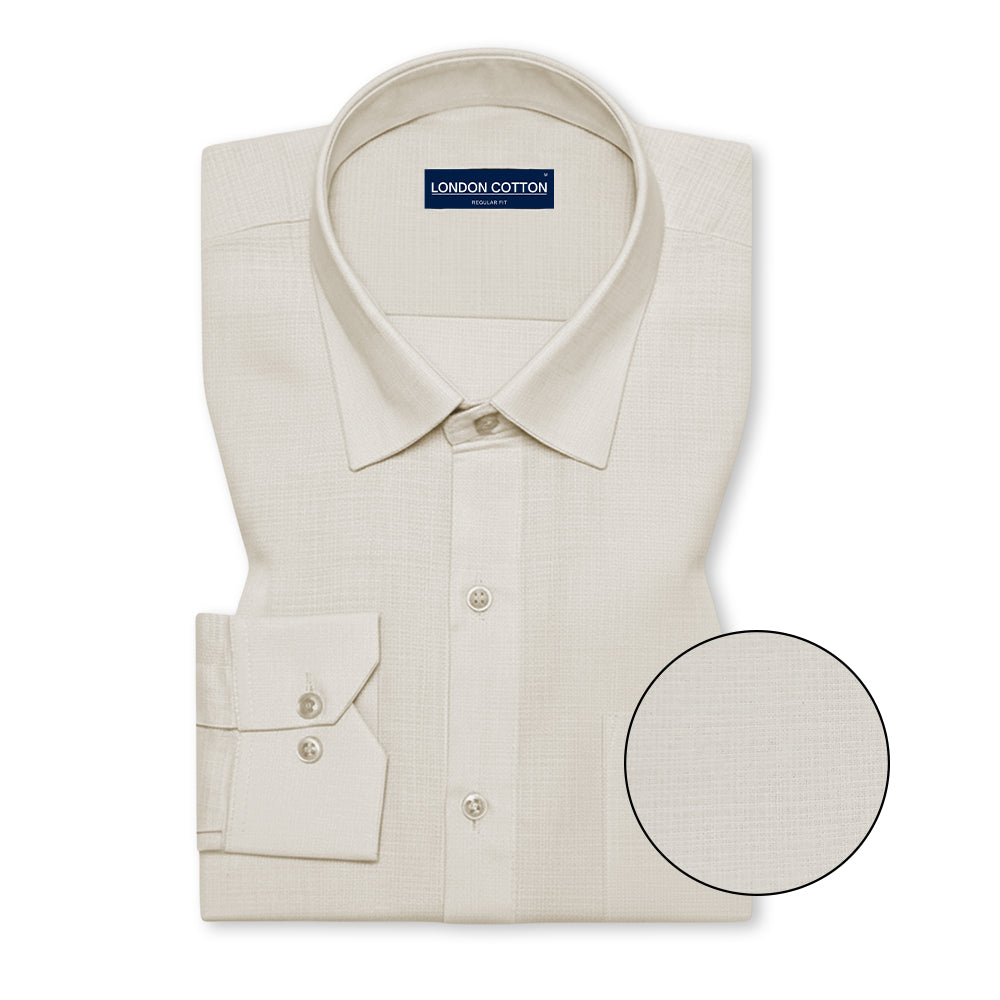 Beige Textured Linen Shirt For Men