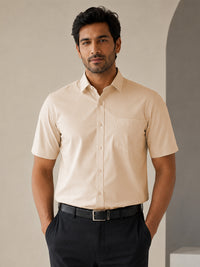 Half Sleeve Paper Cotton Soft Beige Shirt for Men
