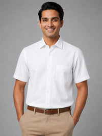 Half Sleeve Paper Cotton White Shirt for Men
