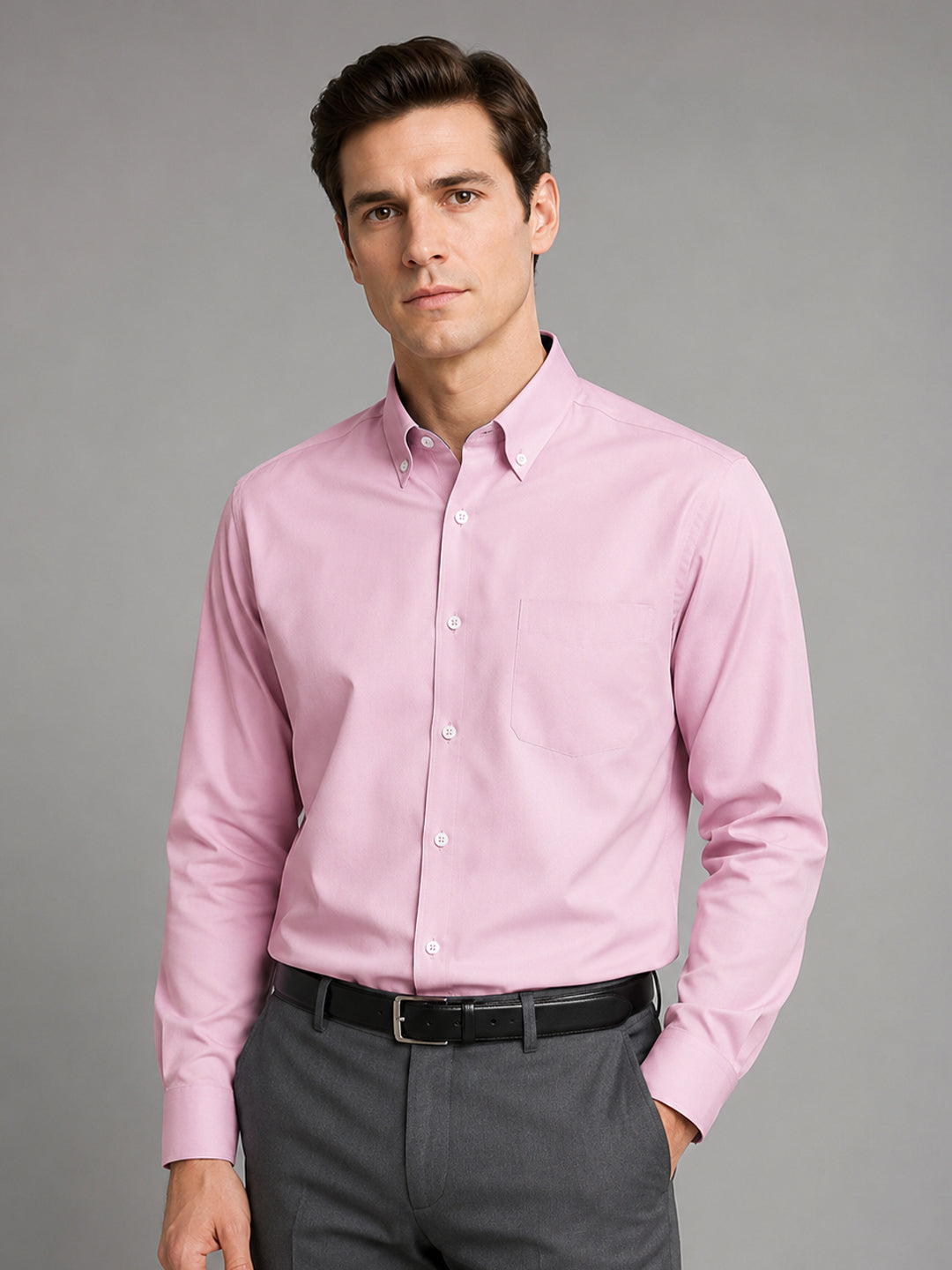 Light Pink Satin Contrast Collar Shirt for Men