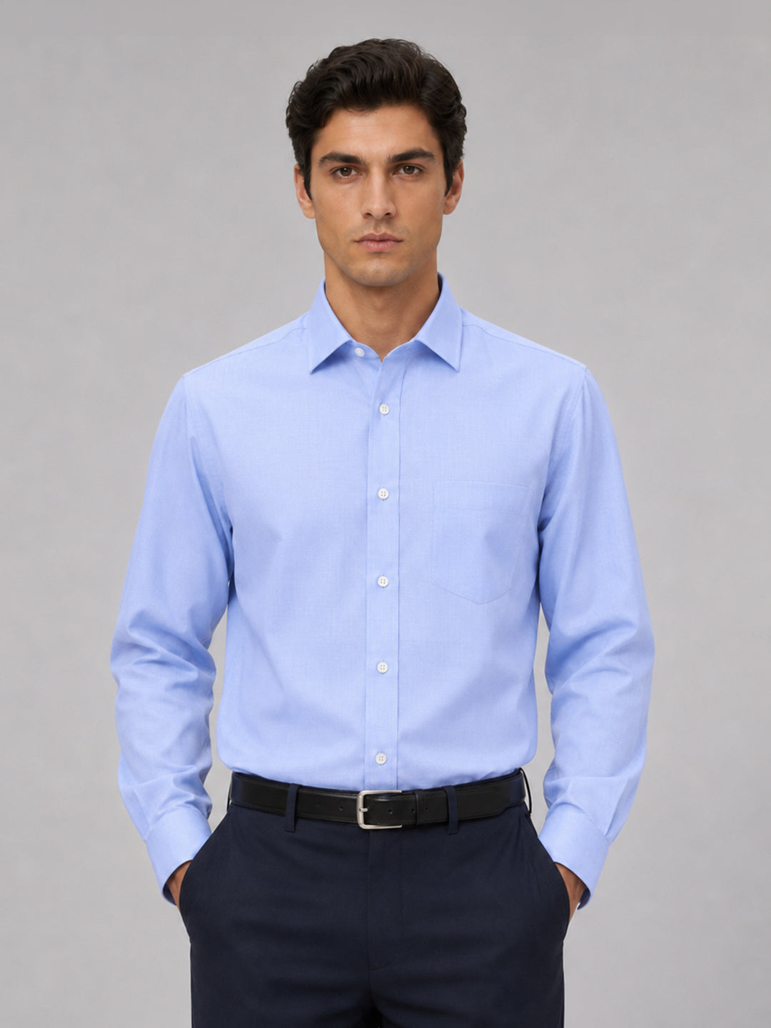 Denim Blue Formal Oxford Cotton Shirt For Men