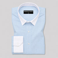 White Collar Sky Blue Oxford Cotton Shirt For Men