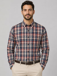 Crimson & Navy Tartan Check Cotton Shirt For Men