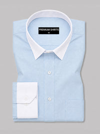 White Collar Sky Blue Oxford Cotton Shirt For Men