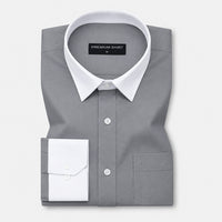 White Collar Dark Grey Oxford Cotton Shirt For Men
