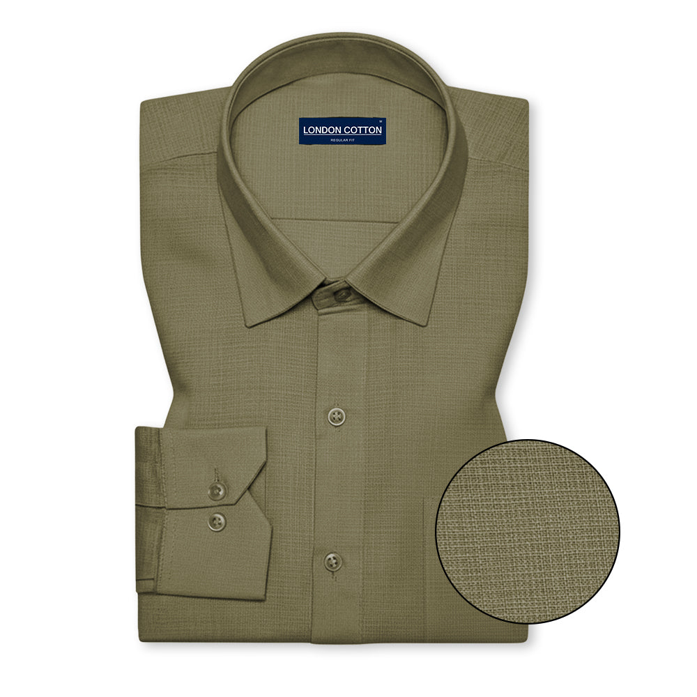 Olive Textured Linen Shirt For Men