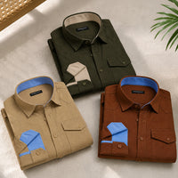 Pack Of 3 Cargo Style Beige, Bottle Green & Brown Shirt