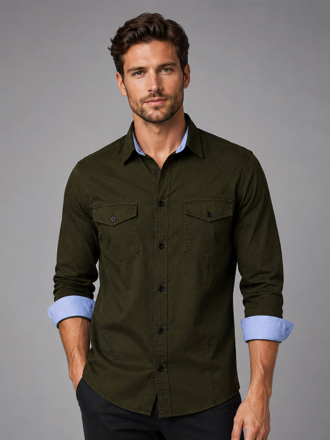 Pack Of 2 Cargo Style Beige & Bottle Green Shirt