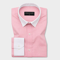 White Collar Pink Oxford Cotton Shirt For Men