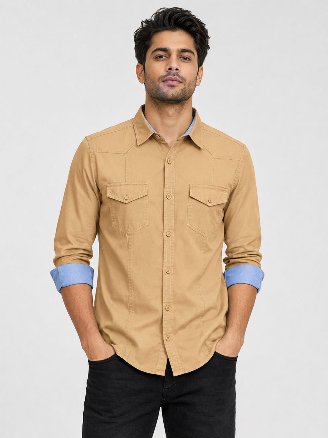 Pack Of 2 Cargo Style Cream & Brown Shirt