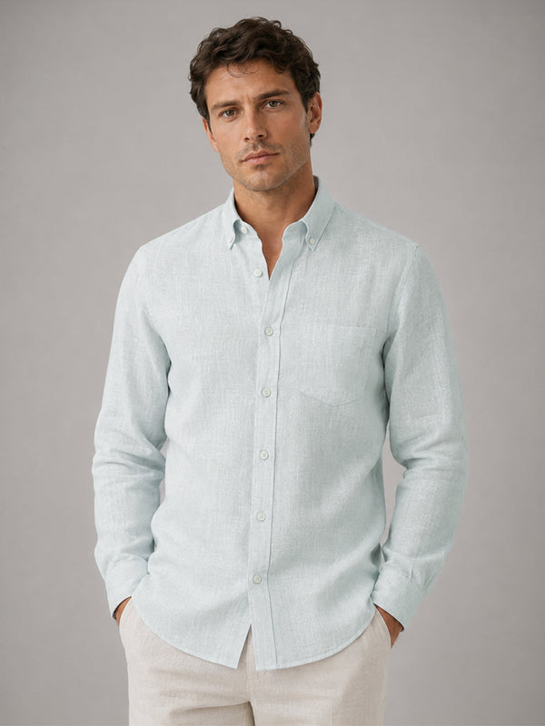 Turkish Blue Down Button Casual Linen Shirt