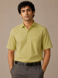 Half Sleeve Paper Cotton Light Green Shirt for Men
