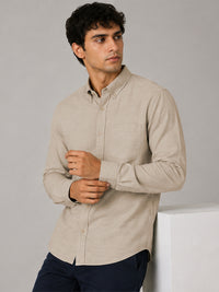 Beige Linear Linen Shirt