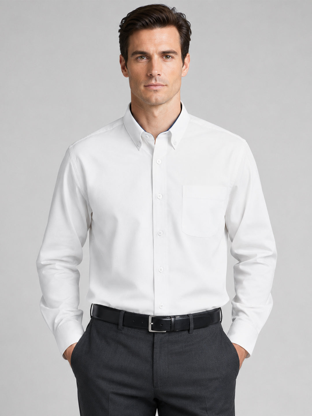 White Satin Contrast Collar Shirt for Men
