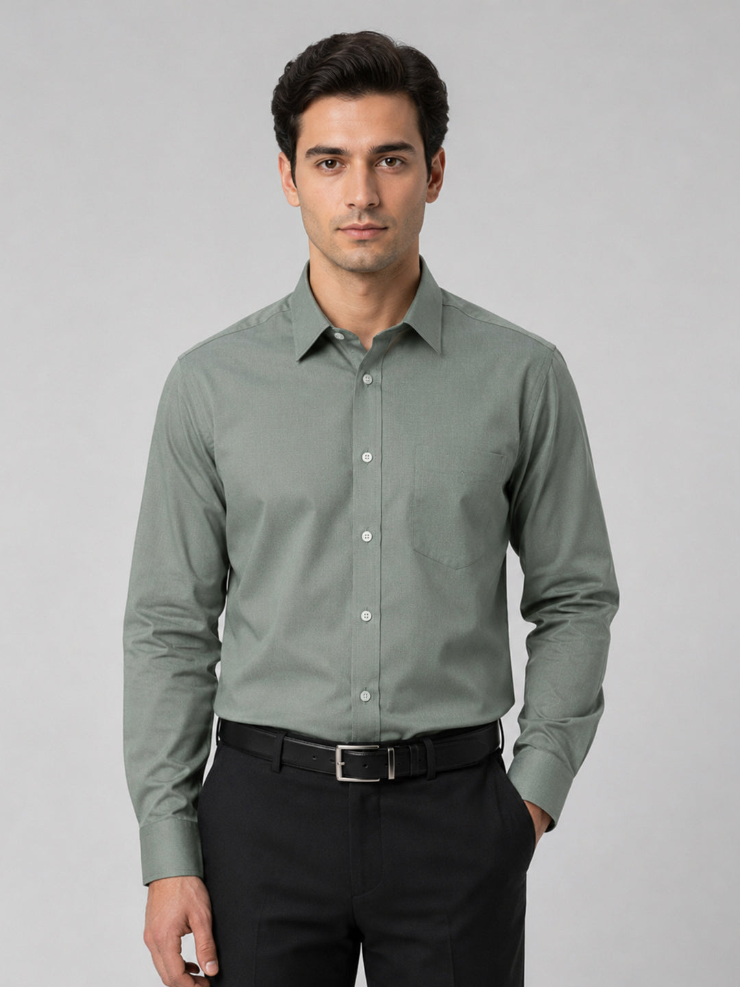Olive Formal Oxford Cotton Shirt For Men