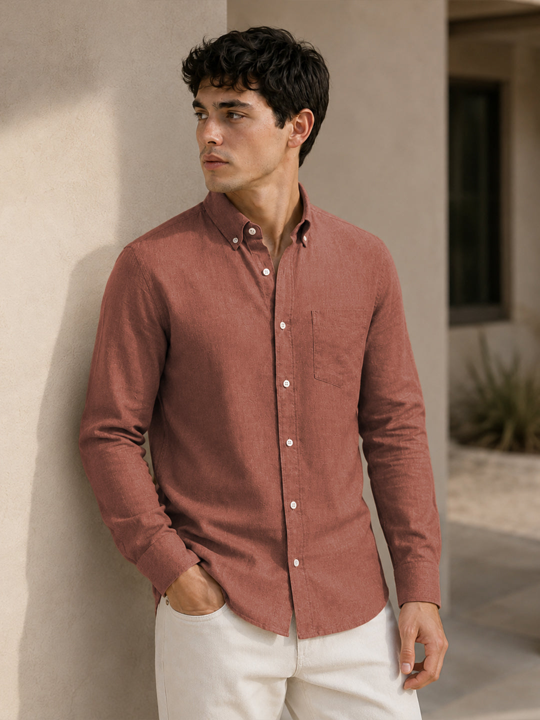 Maroon Down Button Casual Linen Shirt