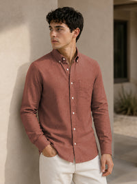 Maroon Down Button Casual Linen Shirt
