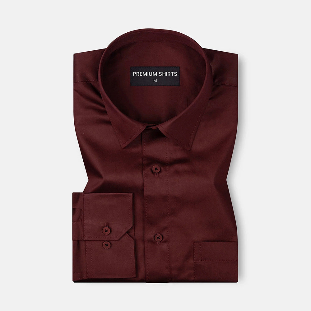 300GSM Premium Satin Shirt Combo for Men (White & Maroon)