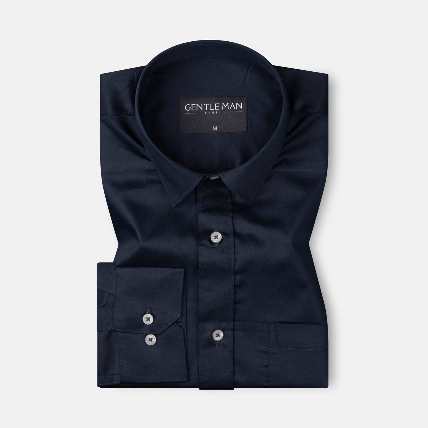 Deep Navy blue shirt with 'Gentle Man' label on a light gray background