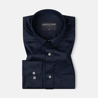 Deep Navy blue shirt with 'Gentle Man' label on a light gray background
