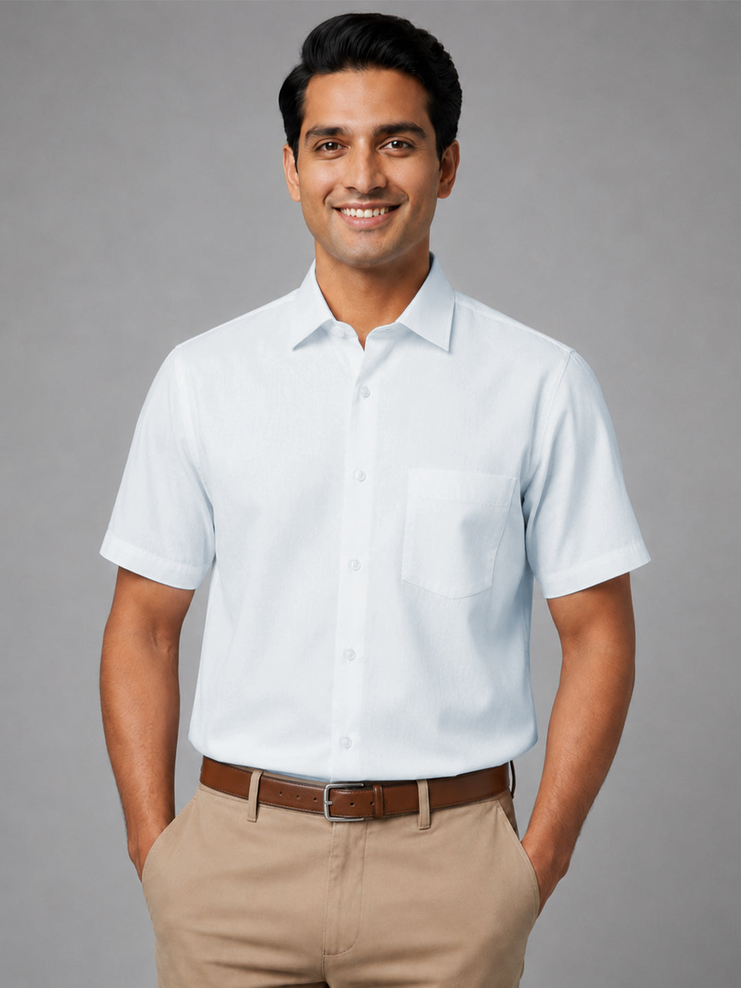 Half Sleeve Paper Cotton Light Blue Shirt for Men