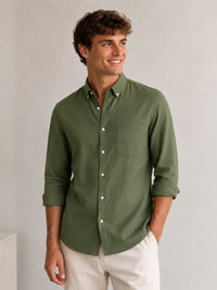 Olive Down Button Casual Linen Shirt