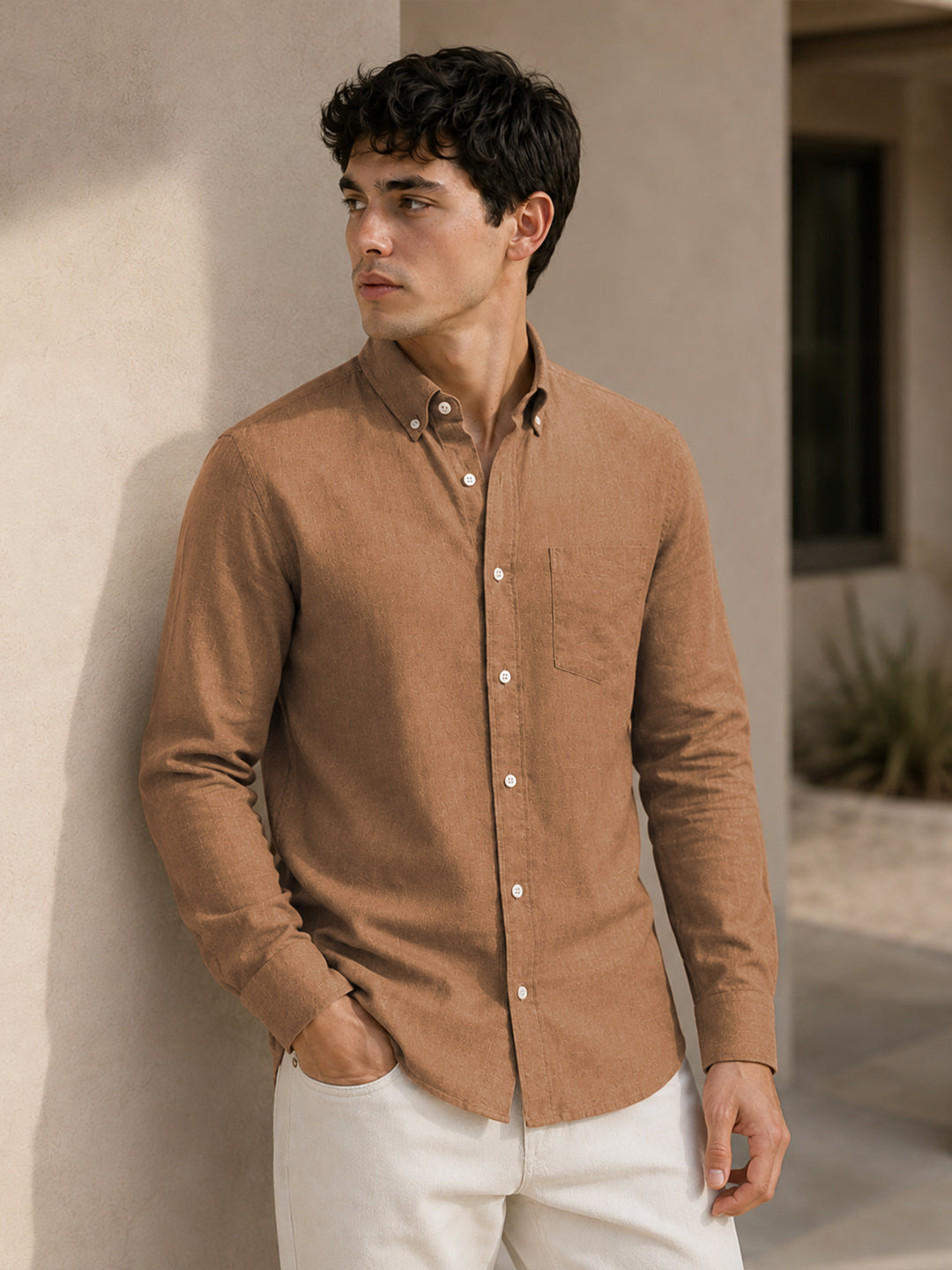 Dusty Brown Down Button Casual Linen Shirt