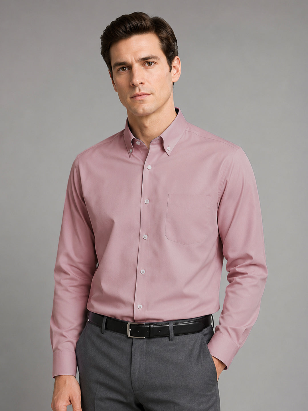 Rose Gold Satin Contrast Collar Shirt for Men