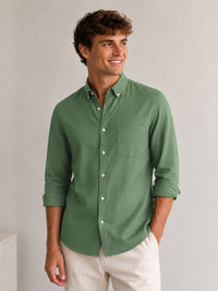 Green Down Button Casual Linen Shirt